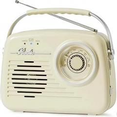 Portable AM FM Radio, Retro Radios Battery Powered & Plug-in Wall, Vintage Radio with Bluetooth, Easy to Use Large Dial for Home/Outdoor/Kitchen (Beige)