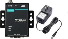 Moxa NPort 5110A with Adapter - 1 Port Device Server, 10/100M Ethernet, RS-232, DB9 Male, 0.5KV Serial Surge, 12~48VDC, 0~60°C