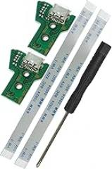 2 Pcs J-D-S 055 Charging Port Assembly Replacement for PS4 Micro USB Adaptor Charger Socket Board Connector Module for PlayStation PS4 Controller with 12 Pin Flex Cable