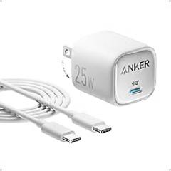 Anker 25W USB C Charger Block, Compact and Foldable, Supports PPS Fast Charging for Galaxy S24/Z Fold/Z Flip/Tab, iPhone, iPad (White, 1pack with Cable)