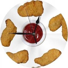 Fried Chicken Nuggets Silent Electronic PVC Wall Clock，Dual-Use with Stand for Home Office