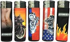 Generic Motorcycle Bikers Flame Tattoo Electronic Lighters 5 Pack, Mixed