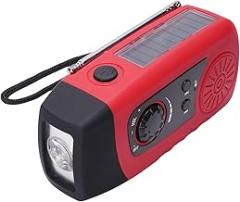 Emergency Solar Hand Crank Radio, Portable FM Weather Radio with Super Bright LED Flashlight & 2000mAh Power Bank Phone Charger & Extended Antennae for Outdoor Camping (Red)