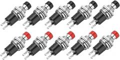 MECCANIXITY Set of 10 1A 250V AC 7mm Mini Momentary Push Button Switch PBS-110 NO Black/Red Switch Button with Soldering Foot for Electronic Devices