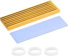 PATIKIL M.2 2280 Nvme SSD Heatsink 70x22x6mm, Radiator Cooler Aluminum Heat Sink Cooling Fin with Thermal Pads/Tape/Rubber Ring for Laptop Electronics CPU Led, Gold