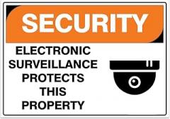 Security Sign – Electronic Surviellance Protects This Property (with camera) – Metal Tin Sign 12x8 Inch for Industrial or Commercial Use