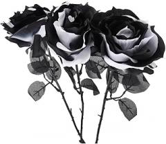 Milisten 3pcs Black White Zebra Simulation Rose Halloween Decorative Prop Silk Cloth Wedding Home Ornament for Party and Living Room Decoration