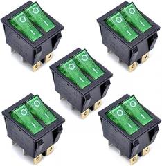 Oiyagai 5 Pack KCD4 Rocker Switch, 250V 16A ON/Off SPST 2-Way Snap-in Switch with Green Light, 6 Pin Terminals for Boat, Automotive, DIY Electronics