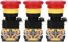 Red Mushroom Switch Station Box, 3PCs Emergency Stop Switch Push Button, Suitable for CNC Machines, Printing Machines, Textile Machines, Distribution Boxes 440V 10A 22mm