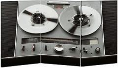 2 Ft Room Divider Screen Reel to reel tape recorder playing Rotating vintage music player close Portable Short Canvas Folding Screen 3 Panel Freestanding Separator Privacy Partition Indoor Home Office