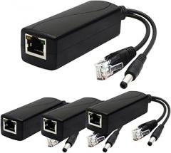 ANVISION 4-Pack Active 48V to 12V PoE Splitter Adapter, Plug 5.5mm x 2.5mm, IEEE 802.3af Compliant 10/100Mbps