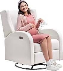 VEVOR Electronic Power Recliner and Swivel Glider, 250 lbs Weight Capacity Swivel Glider Recliner Chair with USB Port, Polyester Surface Swivel Rocker Recliner for Living Room, Bedroom, Off White