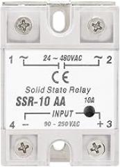 SSR 10 AA 10A Solid State Relay Module for Lighting Electronics, Plastic Cover, 90- AC Input, 24-480V AC Output