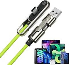 Sideways Phone Charger - 120cm Double Head Fast Charging Cord, Foldable Invisible Stand, 2 in 1 Sideways Cable Stand | Phone Charger for Camping Hiking Outdoor Smartphones Tablets Electronics