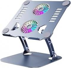 Grayfoldable Notebook Stand Adjustable Height with 2 Cooling Fan Laptop Riser Anti-Slip Computer for Up to 15.6 Inch New 2025 High Reliable Electronic Component