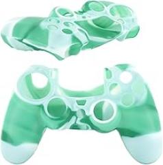 Soft Silicone Camouflage Skin Case Cover for Sony PlayStation 4 PS4 Controller, Green & White