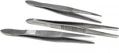 Stainless Steel Tweezers 3 Pcs Multi-Functional Forceps with Fine Serrated Straight Tips 4.5