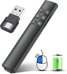 Presentation Clicker with Air Mouse - USB C Wireless Presenter Remote Clicker with Pointer, RF 2.4GHz PowerPoint Clicker for Presentation