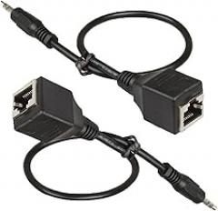 VANTIYAUS 2PCS 3.5mm Stereo to RJ45 Female Extender OverCat5&Cat6 Adapter Cable,Black