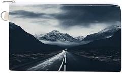 PNHDGBO Cute Small Pouch Zipper Coin Purse Dark Road to Mountains Makeup Cosmetic Bag Toiletry Zipper Pouch Electronic Organizer Travel Case Storage Pouches for Organization of Travel Shopping