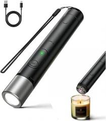 Flashlight with Sound and Light Alarm, Electronic Candle Lighter, Arc Ignition, Type-C Charging, Suitable for Adventure and Camping.(Black)