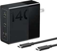 Lenovo 140W USB C Charger, GaN Power Adapter with 3-Port Fast Charging, PD 3.1 Compatible, Black, for ThinkPad, MacBook, iPhone, Samsung Galaxy, with 240W Cable