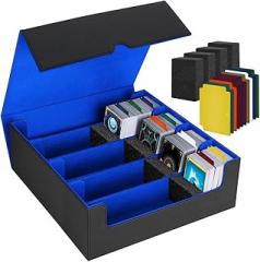 Aboiled Premium Trading Card Storage Box - 4 Rows Deck Case with Magnetic Closure Game Cards - Black & Blue