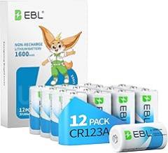 EBL 12 Count CR123A 3V Lithium Battery 1600mAh High Capacity CR123 CR17345 for Arlo Pro/Go