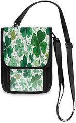 Jihqo Small Crossbody Bag for Women St Patrick's Clover Pattern Cell Phone Bag RFID Wallet Purse with Adjustable Strap & Card Slots