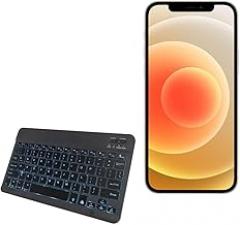 BoxWave Keyboard Compatible with Apple iPhone 12 - SlimKeys Bluetooth Keyboard - with Backlight, Portable Slim LED 7 Colors - Jet Black