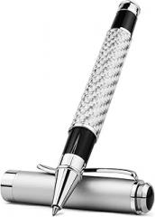 Carbon Fiber Signature Pen, Premium Metal Gel Ink Pens Micro Point 0.5mm Black Ink Smooth Writing Ball Pen(Silver)