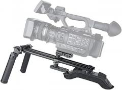 NICEYRIG 15mm DSLR Shoulder Pad Rig System with Camera Riser Baseplate, Rosette Handle Kit, 16'' Aluminum Rods - 412