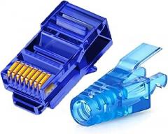 50pcs RJ45 Cat6 Straight connectors and 50pcs Strain Relief Sleeves, EZ Crimp Modular Plugs(Blue)