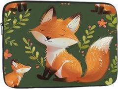 Cute Animal Fox Flower Print Laptop Bag Men Women Shockproof Laptop Bag for Travel Office School, black, 13 inch