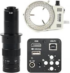 1080P HDMI USB Industrial Electronic Digital Video Microscope Camera U Disk Video Recorder + 180X 130X 200X 500X C Mount Lens(180x lens with Light)
