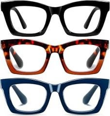 Hubeye Oprah Style Reading Glasses for Women Men Blue Light Blocking Computer Square Readers with Spring Hinge