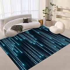 Electronic Code Blue Area Rug, 2x3ft Modern Neon Numbers Home Decor Carpet, Non-Slip Anti-Shedding Soft for Bedroom Living Room Hotel Study Room