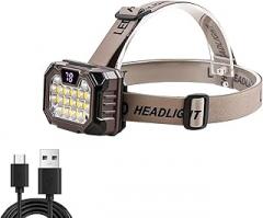 LED Headlamp Rechargeable Battery Powered Hard Hat 5 Light Mode 1000 Lumen Usb C Waterproof Bright Outdoor Camping Essential Fishing Gear Hiking Accessories Hunting Running Survival Power Outage Gifts