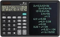 12 Digits 2in1 Calculator Solar Power with Writing Pad Calculator LCD Tablet 6 Inch Dual Stylus Pen Math Calculator