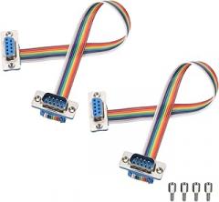 Generic 2 Pcs IDC Rainbow Wire Flat Ribbon Cable DB9 Male to DB9 Female 8 Inch Length 2.54mm Pitch Breadboard Jumper Wires for Electronic Projects