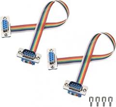 Generic 2 Pcs IDC Rainbow Wire Flat Ribbon Cable DB9 Male to DB9 Female 8 Inch Length 2.54mm Pitch Breadboard Jumper Wires for Electronic Projects