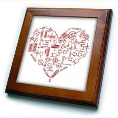 3dRose 8x8 Framed Tile - Red Heart Made of Electronic Circuitry Symbols. Funny Gift for Anyone Alexis Design - Electronics