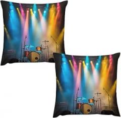 2 Pack Drum Kit Modern Throw Pillow Covers, Decorative Electronic Musical Instrument Cushion Cases for Couch, Sofa, Bed, Living Room Decor, 12x12 inch