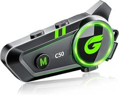 Motorcycle Bluetooth Headset,C50 Motorcycle Intercom 2 Riders Automatic Reconnection,Motorbike Intercom Auto Answer/Voice Control/Active NoiseReduction/IP67 Waterproof(1Pack)