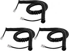 3PCS Phone Cord for Landline, 10 Ft Uncoiled/1.2 Ft Coiled Telephone Cord, Universally Phone Cable for Use in Home or Office(Black)