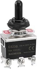 Baomain 1-Pack Waterproof Toggle Switch,ON-Off-ON DPDT 6-Pin 15V/250V AC,12mm mounting Hole,Screw Terminal,for Household Appliances, Industrial Equipment, Electronic Projects