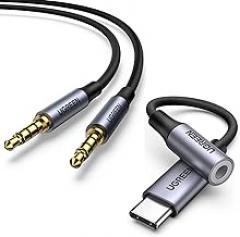 UGREEN 6FT 3.5mm Audio Cable Braided 4-Pole Aux Cord Bundle with USB C to 3.5mm Audio Adapter Braided Type C to Headphone Aux Jack Dongle Compatible with Galaxy S21