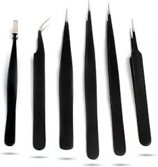 6pcs Stainless Steel Presicion Tweezers ESD Serial Electrical Pliers Anti-Static Tweezer Tool Kits for Electronics Jewelry-making, Laboratory Work, Nail Art Hobbies