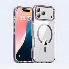is Suitable for iPhone 17 Pro Max case. It is Transparent, Magnetic, Thick, Shockproof and not Easy to Turn Yellow (Purple, iPhone 17 Pro Max)