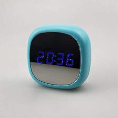 LED Electronic Makeup Mirror Bedside Adjustable Brightness Mirror Clock, Multi-Function Home Deco Travel Alarm Clock, Smart Awakened Intelligent Voice Control,Red Light(Blue Light)